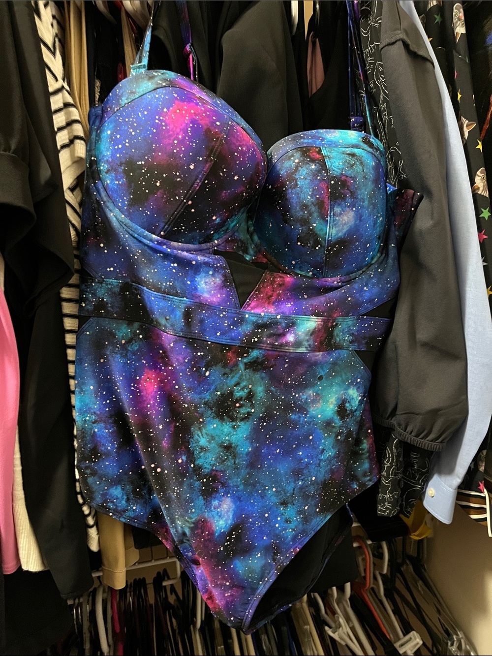 Torrid Galaxy mesh cutout push up Vixen one piece swimsuit